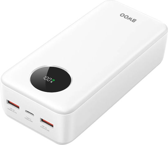 BWOO Power Bank 30000mAh 22.5W με 2 Θύρες USB-A και Θύρα USB-C Power Delivery / Quick Charge 3.0 Λευκό
