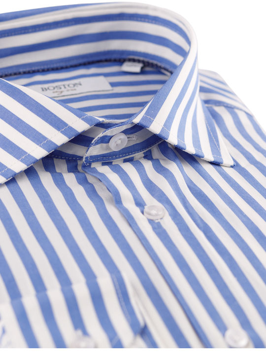 Long-sleeved Cotton Shirt Striped Light Blue