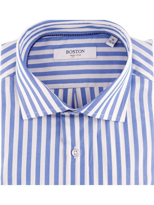 Long-sleeved Cotton Shirt Striped Light Blue