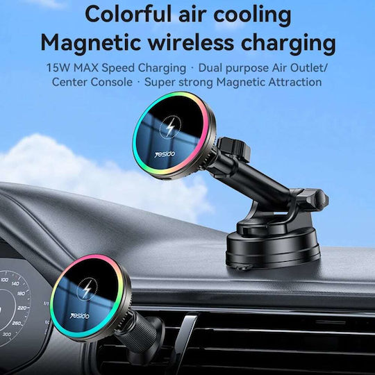 Yesido Suport Auto pentru Telefon cu magnet și Încărcare Wireless Neagră