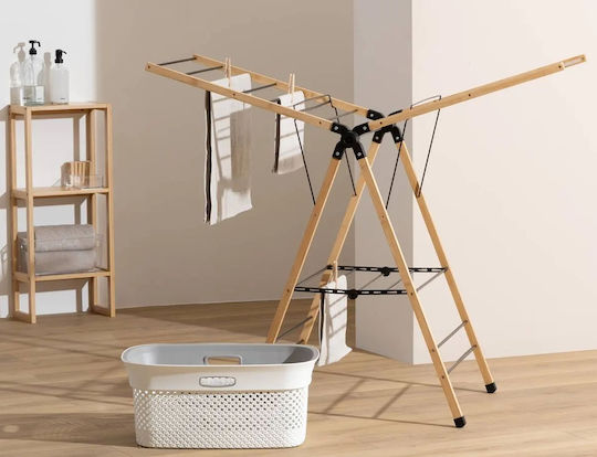 Folding Floor Clothes Drying Rack Metallic with Hanging Length 13m