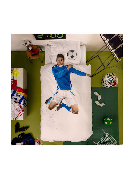 Snurk Soccer Camp Set Kids Duvet Cover Single with Pillowcase Blue 140x200cm