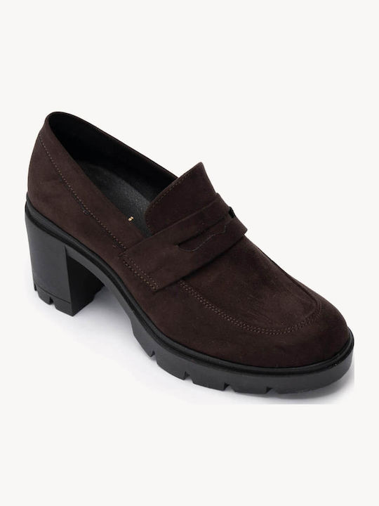 Brown Loafers Heel Fabric Tassel