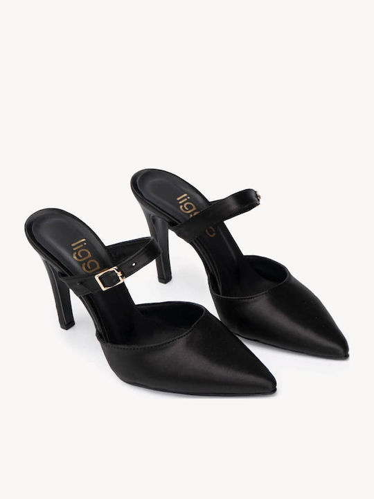 Schwarze Satinkleider Pumps Offene Ferse Barette