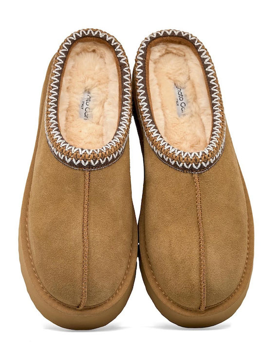 Winter Women's Slippers with Fur Brown