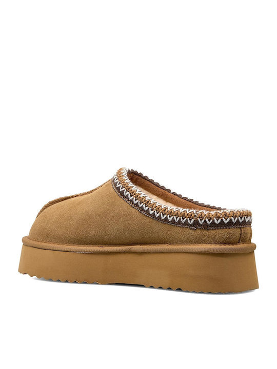 Winter Women's Slippers with Fur Brown