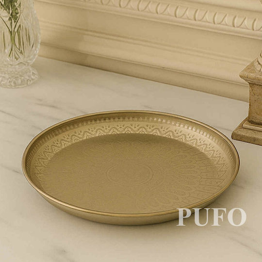 Elegant Golden Vintage Metal Tray Pufo Serving Desserts Pastries Appetizers 30 Cm