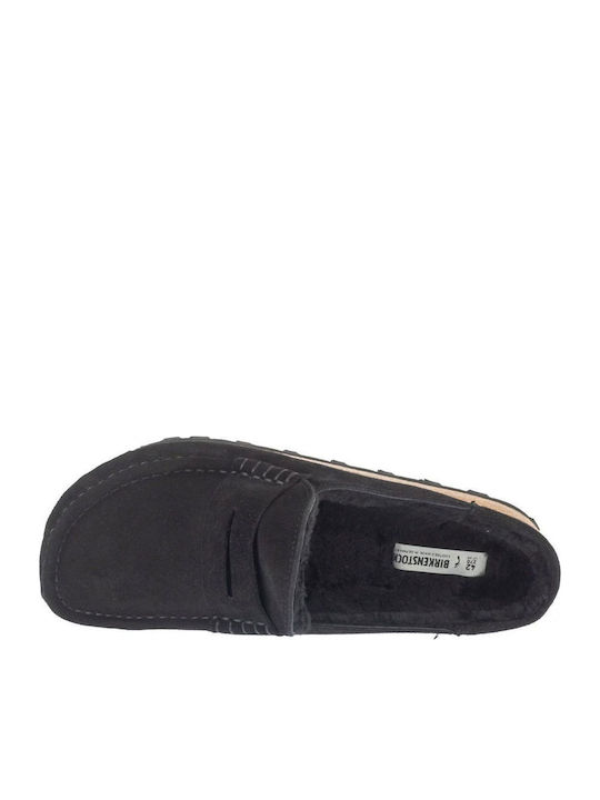 Shearling Anatomical Leather Women's Slippers Black