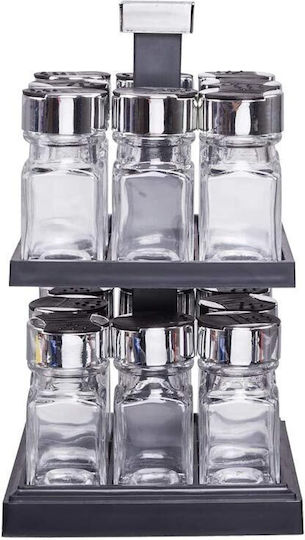 Cook Concept Glass Tabletop Rotating Spice Rack Black 16pcs