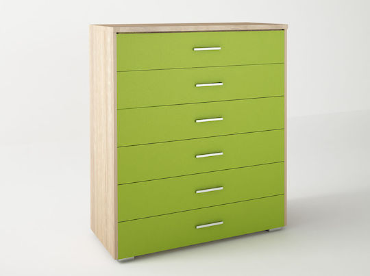 Kinderkommode No 4 Oak-Light Green mit 6 Schubladen 90x45x108cm
