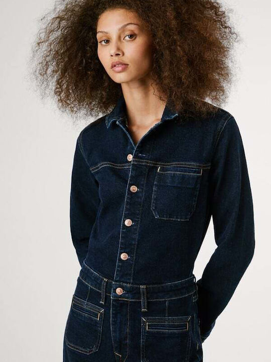 Drop Women's Denim One-piece Suit Jean Blue