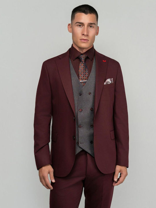 Costum Bărbați Cu vestă Burgundy