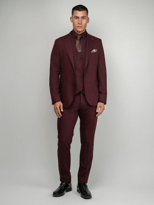 Costum Bărbați Cu vestă Burgundy