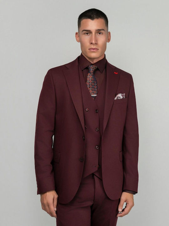 Costum Bărbați Cu vestă Burgundy