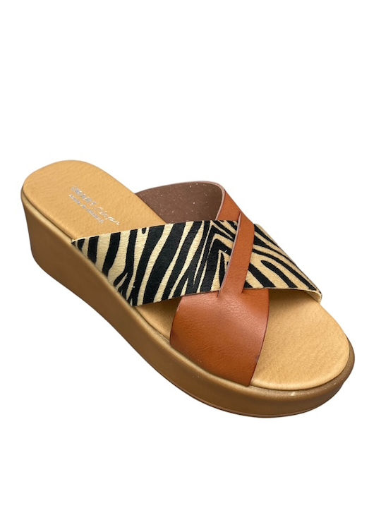 Women's Flat Sandals in Tabac Brown Color