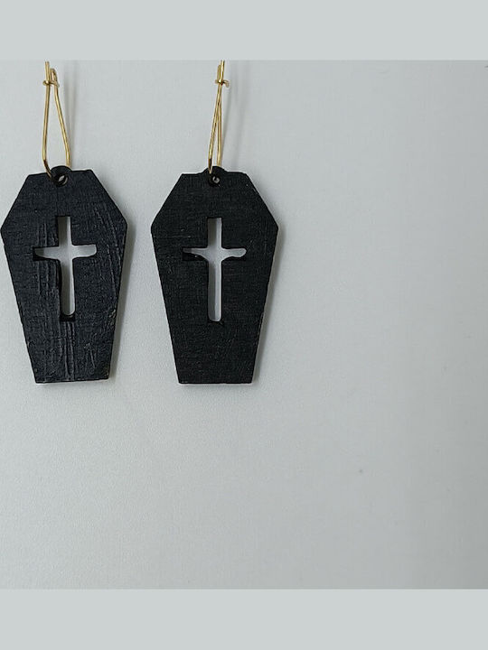 Black Wooden Coffin Earrings Cross Engraving Toxylo