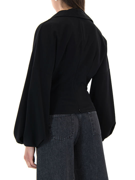 Women's Blouse Long Sleeve with V Neckline Black
