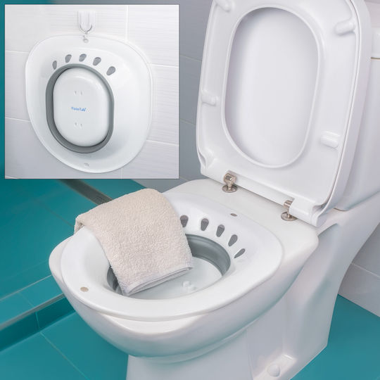 Fiziotab Cadă Pliabilă Sitz Tip Cadă Bazin Toaletă Asigură Igienă Locală Ameliorează Simptomele Cauzate De Hemoroizi Cârlig Geantă De Depozitare Inclusă Alb Gri