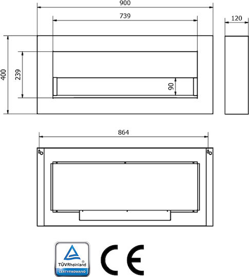 Bioethanol-Kamin Boden Platzierung 90cm Box Glas