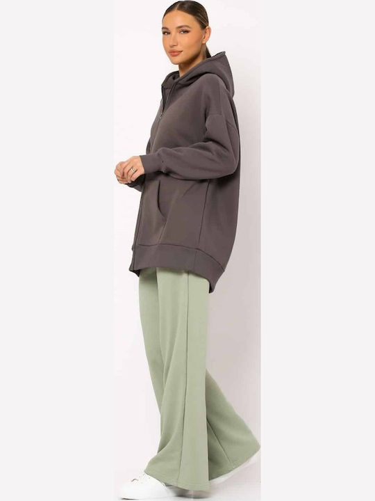 Lang Damen Sweatshirtjacke Gray