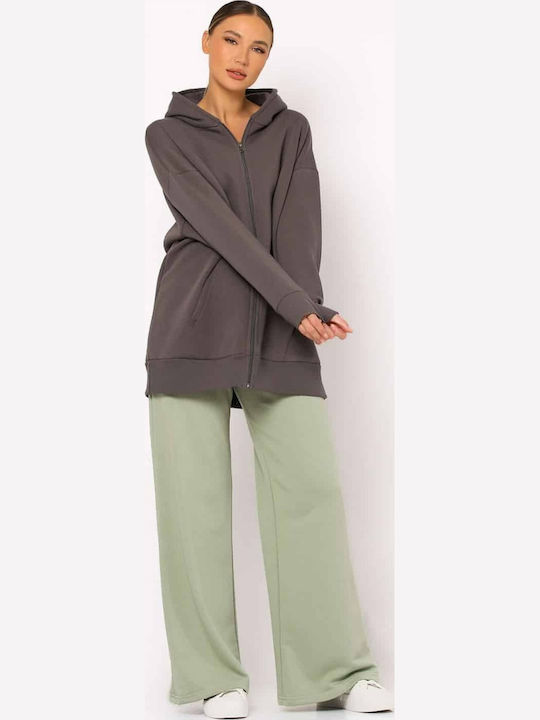 Lang Damen Sweatshirtjacke Gray