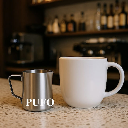 Pufo Stainless Steel Graduated Jug Milk Frothing Pitcher Barista Style Cappuccino Jug Handle 350 Ml