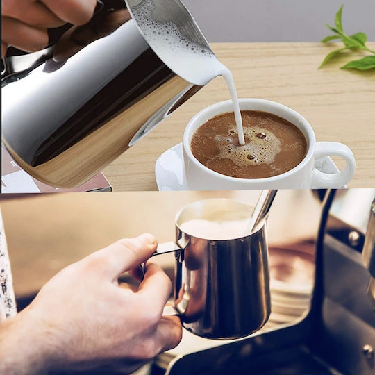 Pufo Stainless Steel Graduated Jug Milk Frothing Pitcher Barista Style Cappuccino Jug Handle 350 Ml