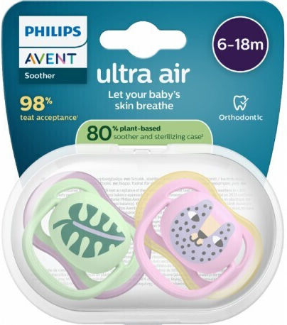 Philips Ultra Ultra Ορθοδοντικές Πιπίλες Σιλικόνης με Θήκη Πράσινο για 6-18 μηνών 2τμχ