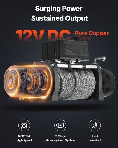 Vevor Electric 4x4 Car Winch 12V with Towing Capacity 4500kg