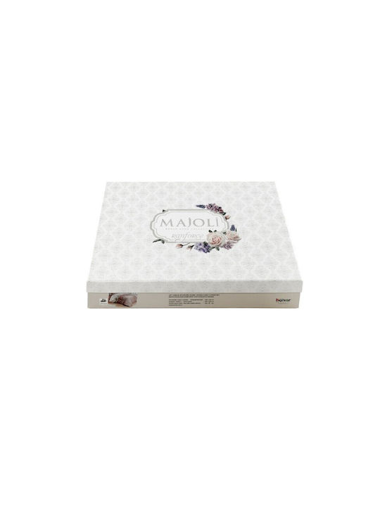Majoli Bahar Set Husă de Pilotă Bumbac Dublă cu 2 Fețe de Pernă & 1 Cearsaf 200x220 Cremă