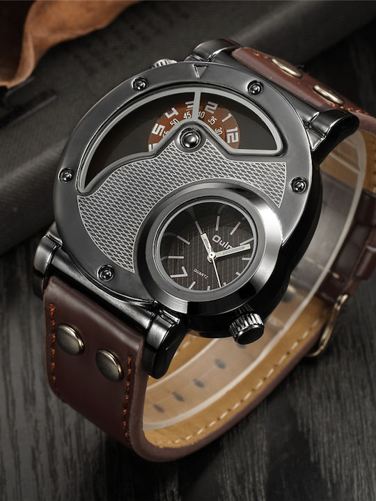 Men's Damen Uhr mit Braun Lederarmband