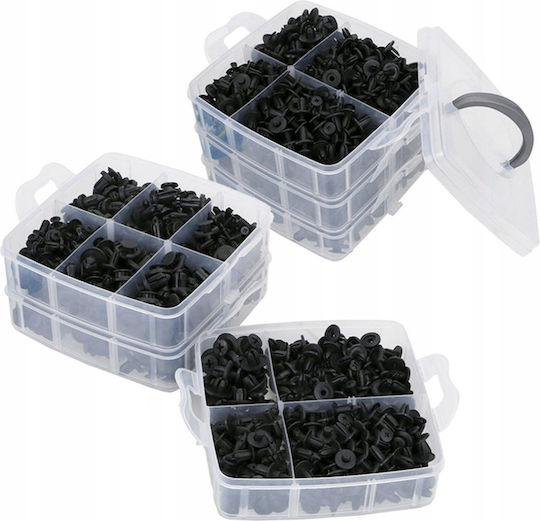Set 620 Universal Car Plastic Clips Zola Different Sizes Types Pins Black Storage Box