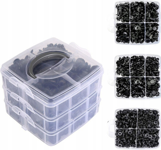 Set 620 Universal Car Plastic Clips Zola Different Sizes Types Pins Black Storage Box