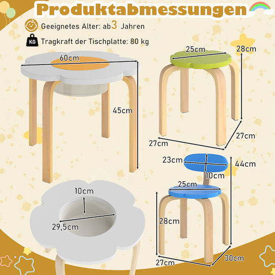 Kinder Tischset mit Stühlen Mehrfarbig Costway