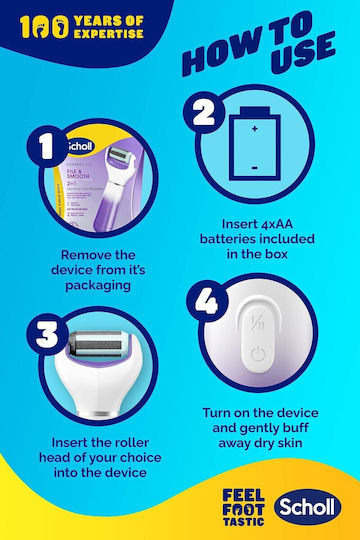 Scholl Velvet Smooth Expertcare 2 În 1 Pilă Electrică Pedi Îndepărtare Eficientă Picioare Catifelate În Câteva Minute Role Fine Rotative Design Ergonomic Baterii Incluse – Culoare Roz