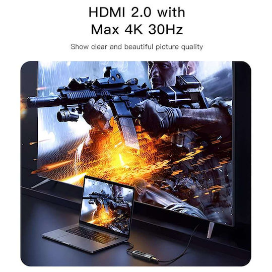 Yesido HB22 USB-C Docking Station με HDMI 4K PD Γκρι