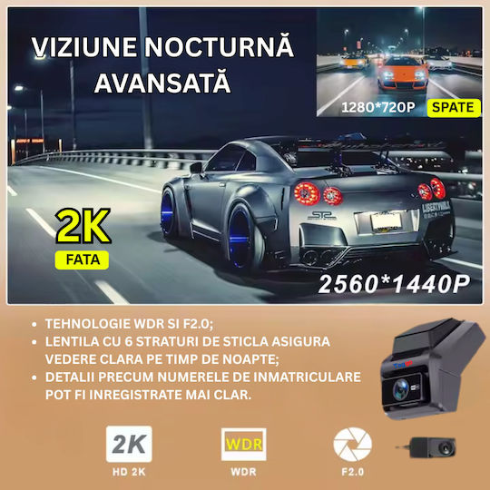 Taggo Σετ Κάμερα DVR Αυτοκινήτου 1440P Wi-Fi, GPS & Κάμερα Οπισθοπορείας