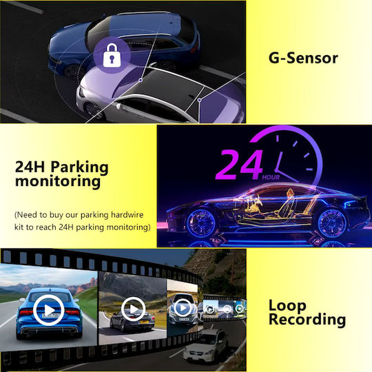 Taggo Set Autokamera DVR 4K mit Bildschirm 3.2" & Rückfahrkamera