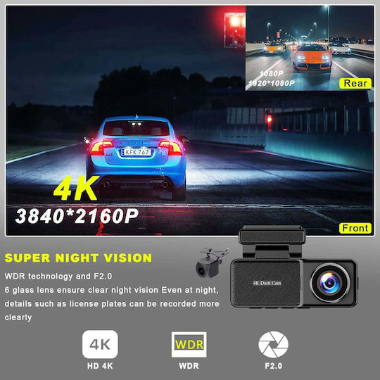 Taggo Set Autokamera DVR 4K mit Bildschirm 3.2" & Rückfahrkamera