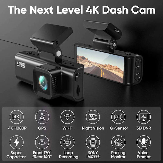 Taggo Set Camera DVR Auto 4K cu Ecran 3.16" pentru Parbriz & Camera de Marsarier