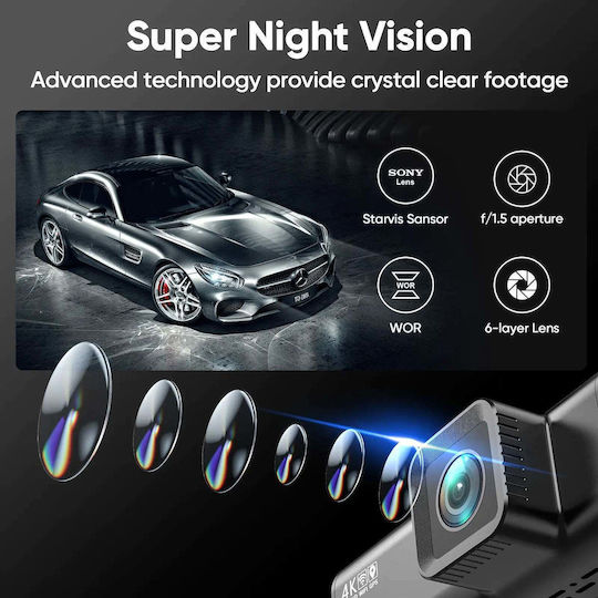 Taggo Set Camera DVR Auto 4K cu Ecran 3.16" pentru Parbriz & Camera de Marsarier