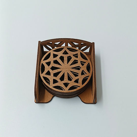 ToXylo Round Wooden Coaster with Stand 7.5cm 4 Pieces