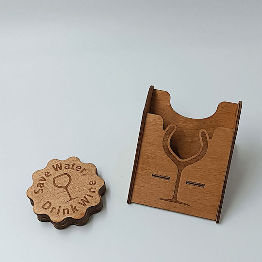 ToXylo Round Wooden Coasters with Stand 8.5cm 4 Pieces