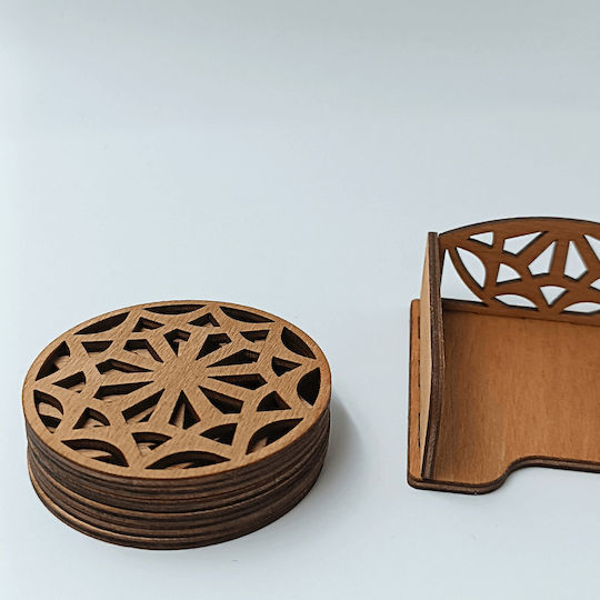 ToXylo Round Wooden Coaster with Stand 7.5cm 4 Pieces