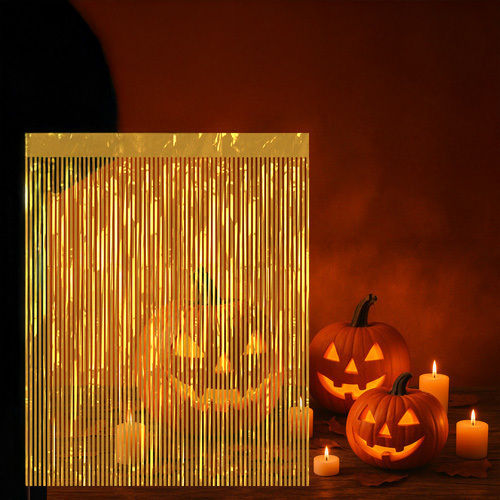 Perdea Franjuri Aurii Decorative Zola Autocolant Efect Sclipitor Petreceri Tematice Halloween Fundal Foto 100 X 200 Cm