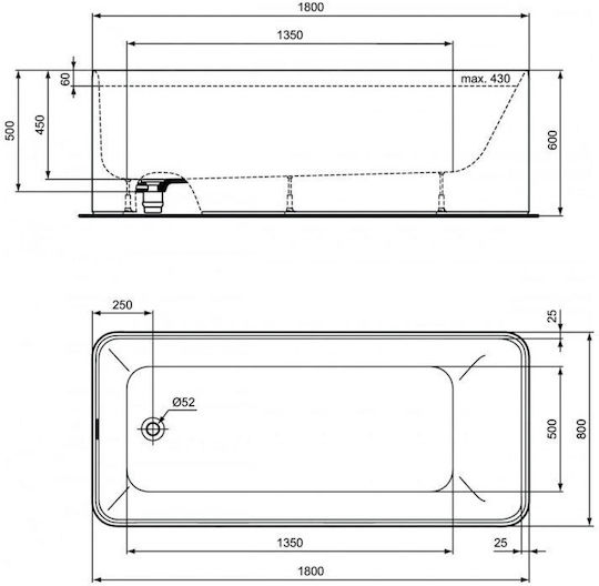 Ideal Standard Acrylic Bathtub 180x80cm