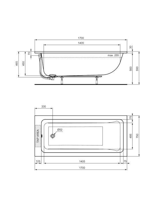 Ideal Standard Acrylic Bathtub 170x75cm