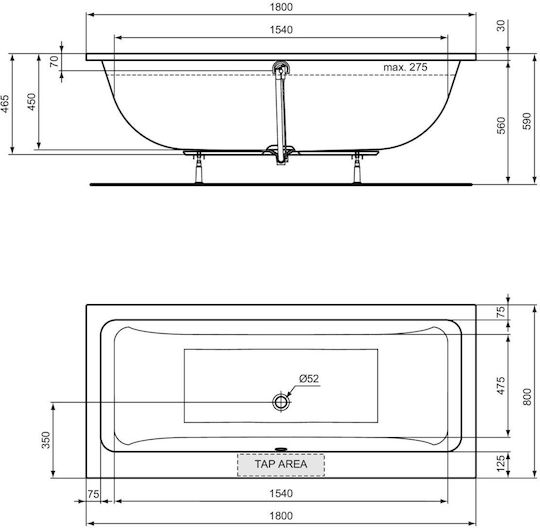 Ideal Standard Cadă de baie Acrilic 180x80cm