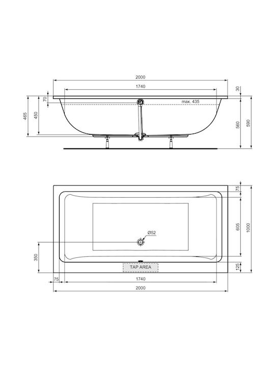 Ideal Standard Μπανιέρα Ακρυλική 200x100cm