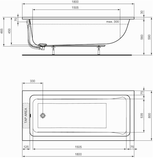 Ideal Standard Badewanne Acryl 180x80cm